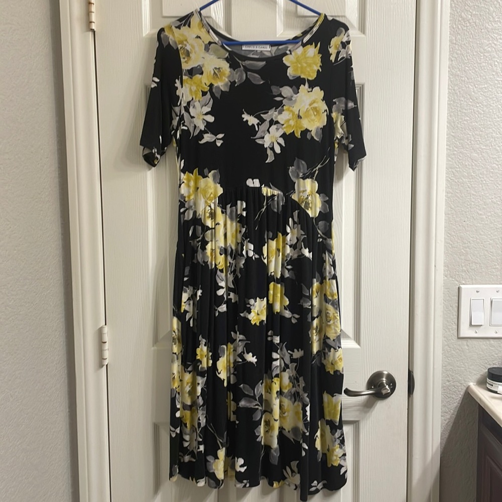 Black, Yellow, and White Dress with Pockets